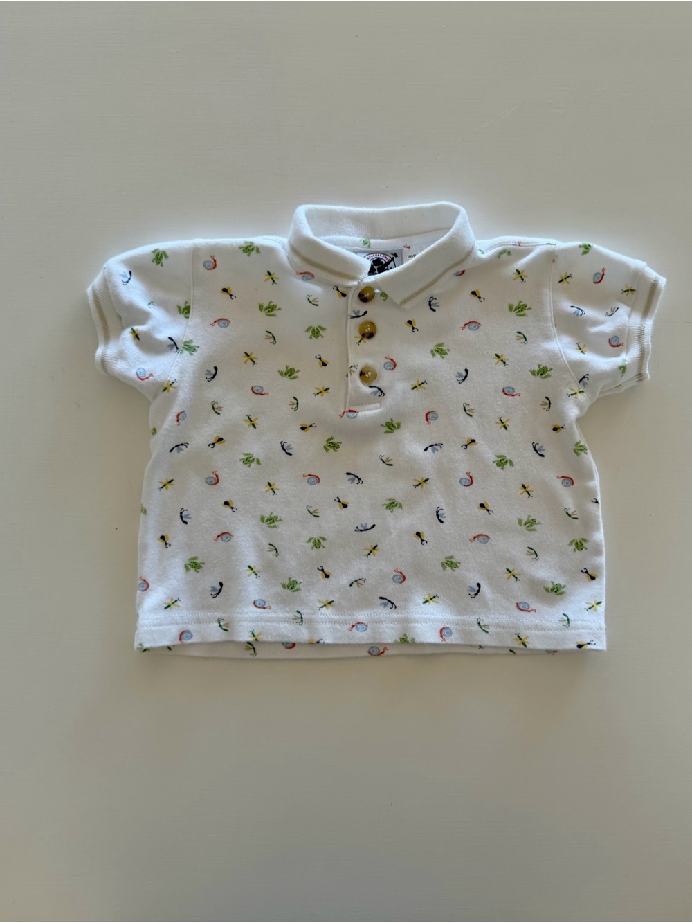Good Lad Boys White Nature Print Polo w/ Frogs, Dragonflies — 18 Months EUC